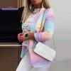 Women Clothes Office Blazer Colorful Print Lapel Long Sleeve Cardigan Suits Coat for Dating