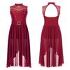 Girls Rhinestone Lyrical Modern Dance Dress Sleeveless Back Hollow High Low Hem Built In Briefs Dance Leotard Dress for Kids