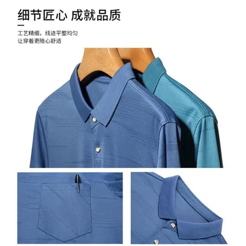 Long-sleeved T-shirt Men's Mercerized Cotton Pocket Polo Shirt Middle-aged Dad Shirt Thin Loose Top