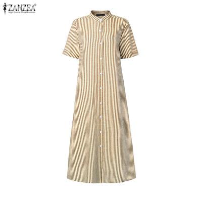 Women Casual Round Neck Summer Short Sleeve Stripe Dress