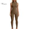 Women Sport Jumpsuit Solid Color Sleeveless Skinny Half-high Collar Elastic Soft Breathable Sweat Absorption Seamless Lady Daily Jumpsuit