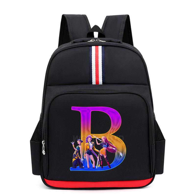 College Style Trend 26 Letter Printing Anime Cartoon Large Capacity Burden Reduction Backpack Casual Student School Bag