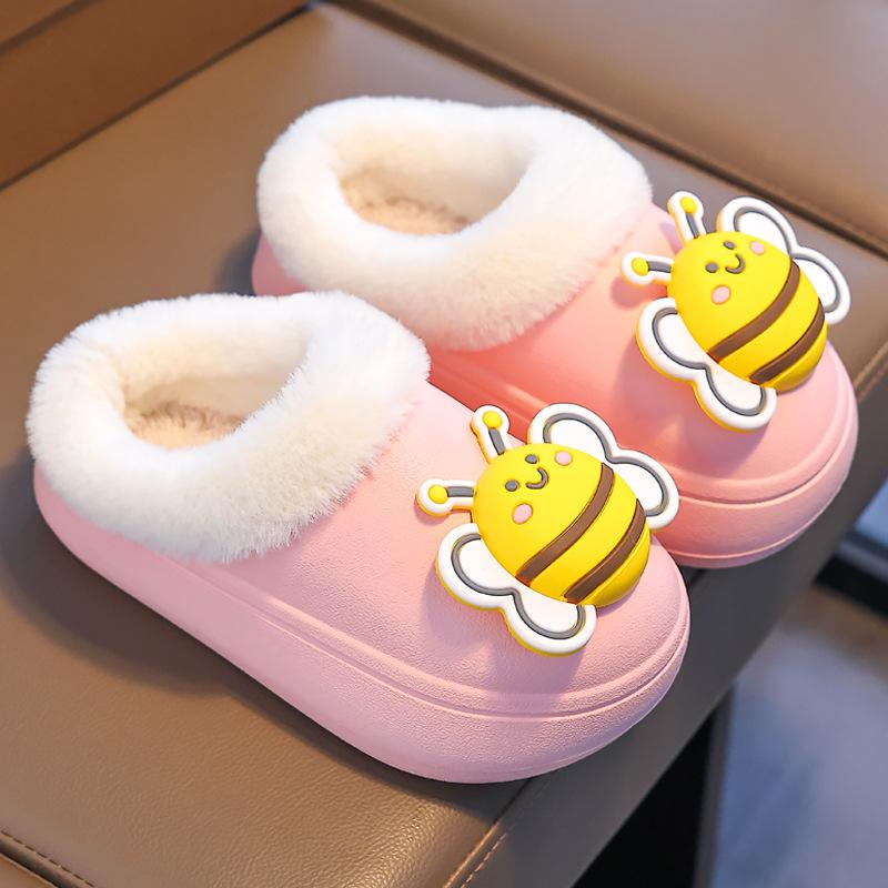 Cartoon Children's Plush Slippers Cute Bee Girls Winter Fur Slippers Fashion Soft Bottom Kids Causal Boys Warm Home Cotton Shoes