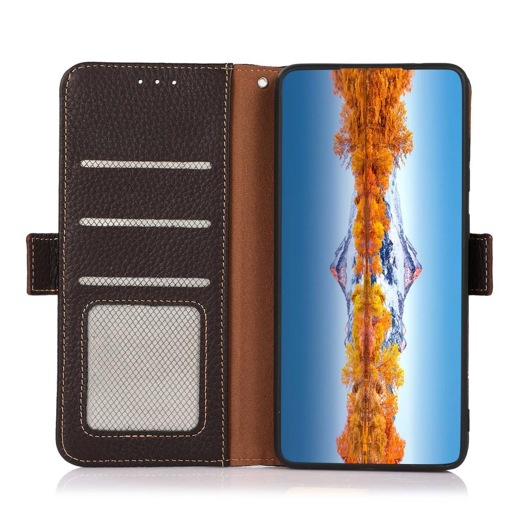 KHAZNEH For iPhone 16 Pro Max Wallet Case Genuine Cow Leather Phone Cover RFID Blocking