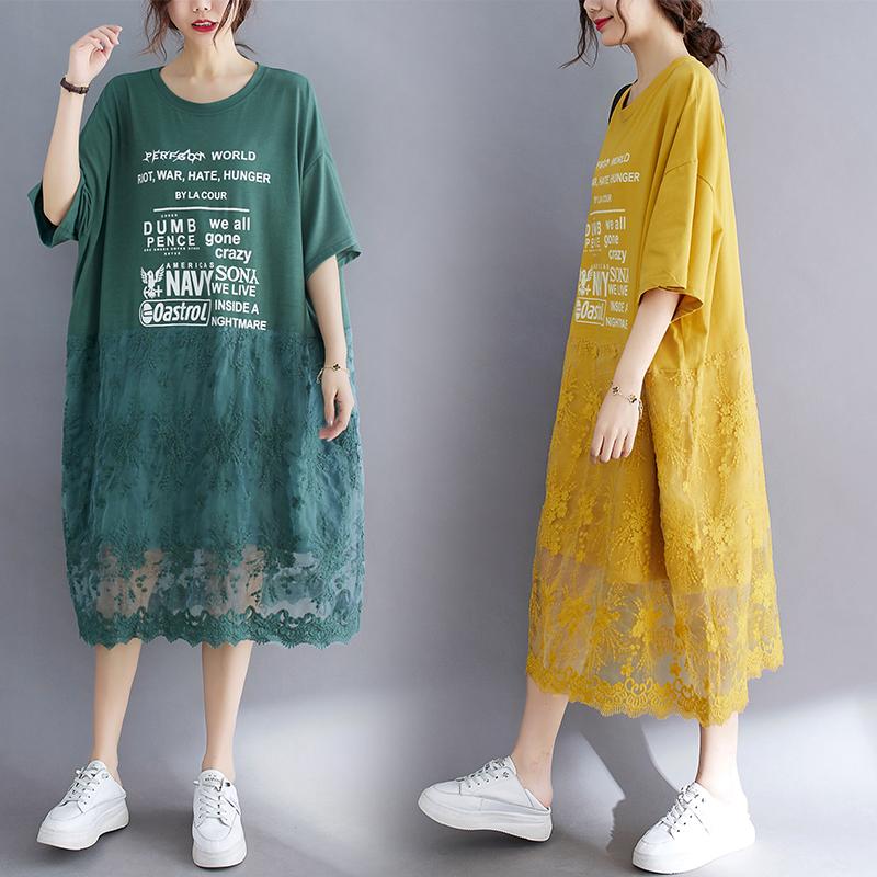 Dimanaf 2025 Letní Šaty Plus Size Základní Dámské Ležérní Volné Dlouhé Vintage Nové Nadměrné Krajkové Šaty Maxi