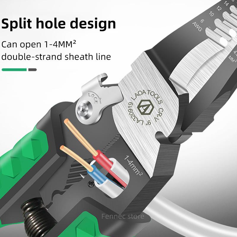 LAOA Electrician Pliers Needle Nose Pliers 9 in 1 for Clamping Screwing Wire Stripping Cable Cutting Wire Splitting LA320919