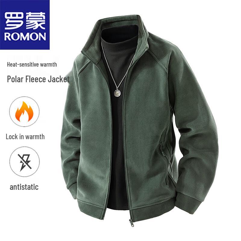 

ROMON Men s Autumn Winter Casual Stand-Collar Fleece Jacket XL