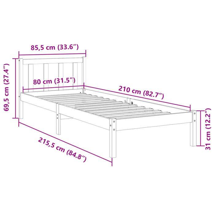 VidaXL Cadre de lit extra long sans matelas 80x210 cm bois massif pin, lit, meuble de chambre à coucher, lit en bois, lit 852428