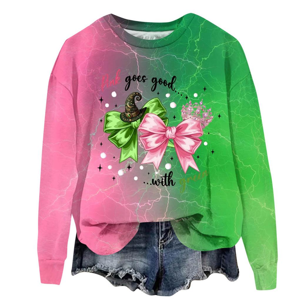 Women's Fashionable Casual Oversized Long-Sleeved Round-Neck Printed Pullover Sweatshirt