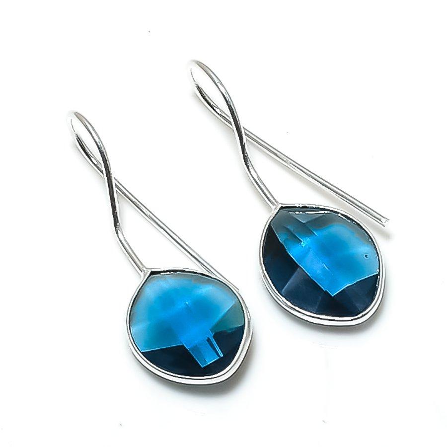 Natural Iolite Quartz Gemstone 925 Sterling Silver Jewelry Earring 1.22  AE-12615