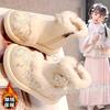 Girls' Winter Snow Boots with Fleece Lining, Warm Children's Cotton Boots, Thick Fur, Ancient Style Embroidered Shoes, Girls' Snow Cotton Shoes