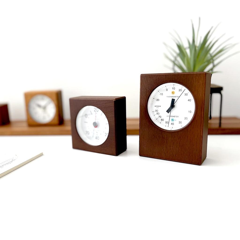 KATOMOKU Thermo-Hygrometer, Brown, km-101BR, Tabletop/Wall-Mountable, Wooden, Rectangular, 11 x 8 x 3.3 cm