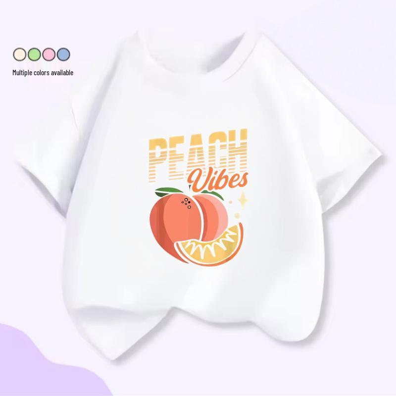 Handbemaltes Pfirsichscheiben Kinder Unisex Slogan T-Shirt