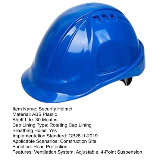 Construction Security Helmet with Ventilation System Adjustable 4-Point Ratchet Suspension Industrial Work Head Protection ABS Hard