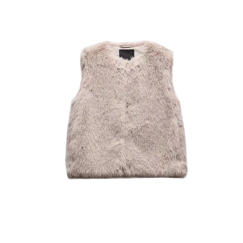 Fall New Women's Clothing French Artificial Fur Effect Sleeveless O-neck Short Vest Tops 4369242