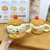 Hamburger Cup Ceramic Cute Girl Mug with Lid Spoon High Value Water Cup Home Office Coffee Cup Men