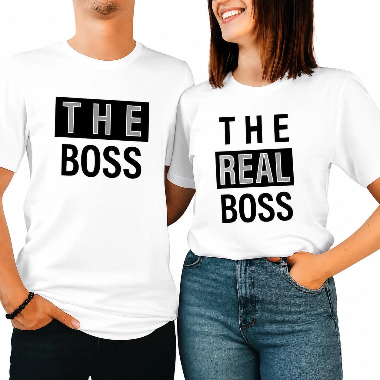 The Boss & The Real Boss Matching Couple T-Shirts Funny His Hers Gift Tops 3XL