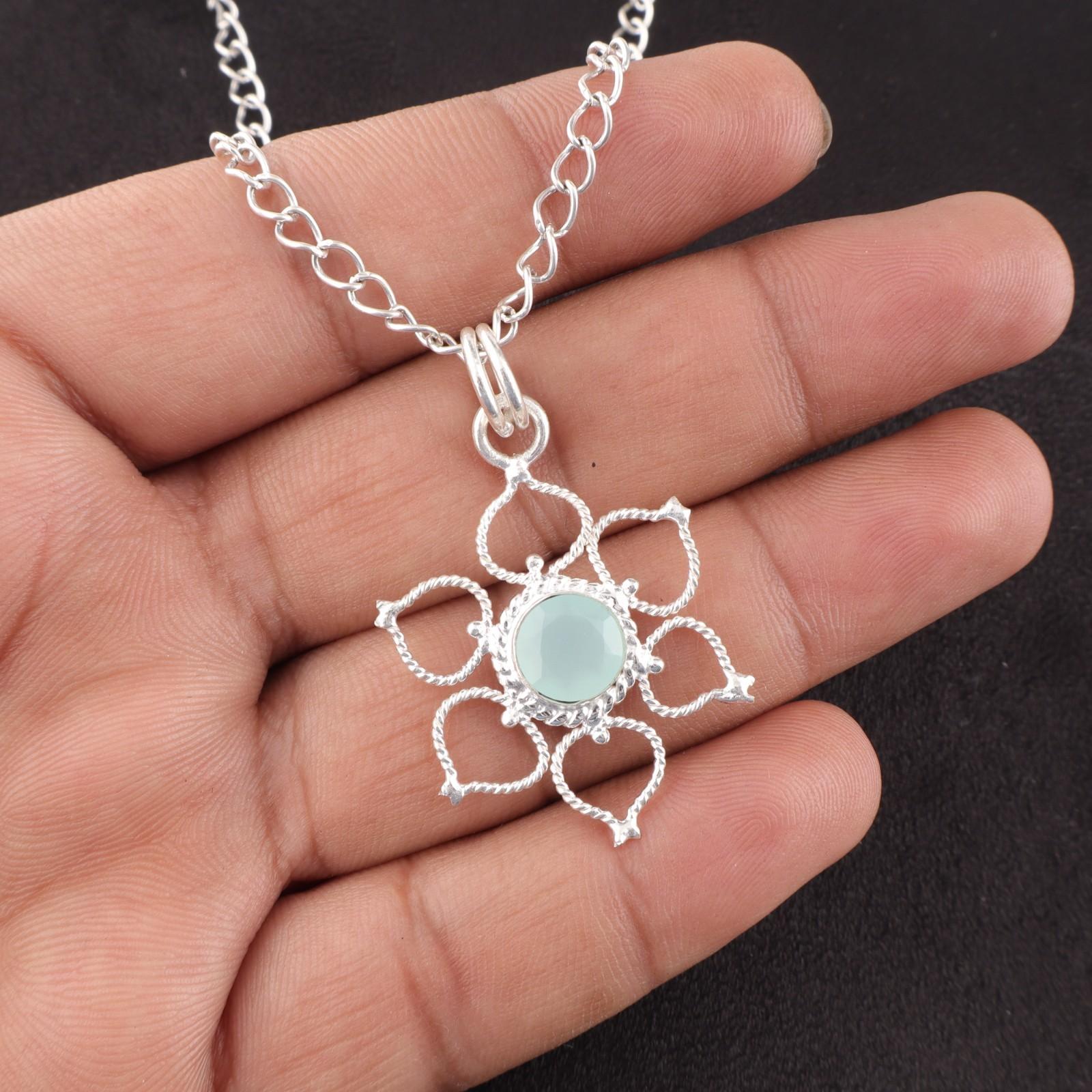 

Круглый Натуральный Аквахалцедон 925 Стерлинговое Серебро Свадебный Подарок Элегантная Подвеска PP-18-39