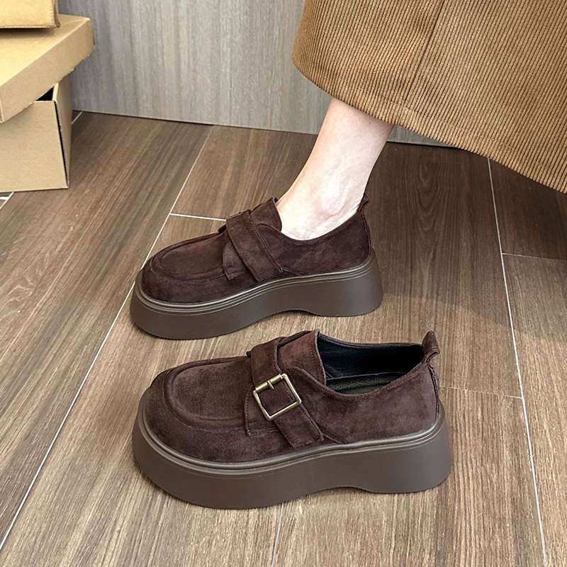 

British style small leather shoes heightened loafers trendy super fire thick soles heightened Birkenstocks women s retro 2024 winter new models 35