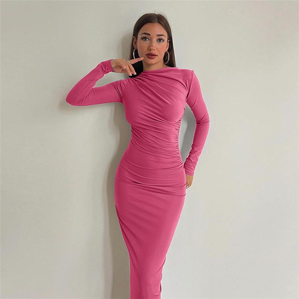 Spring Autumn New Women's Solid Color Bodycon Long Pencil Dress Elegant Slim Fit Casual Party Dress