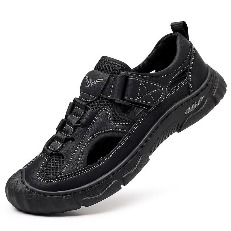 

Модные Стильные Повседневные Кожаные Мужские Сандалии Закрытый Носок Пляжная Обувь Ретро Стиль Римские Сандалии Легкие Противоударный Носок Летние Сандалии 44 чёрный