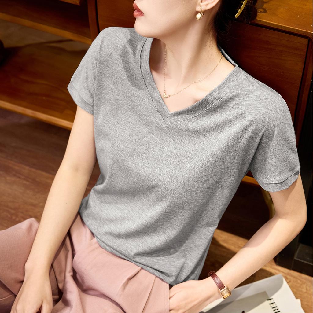 Loose Slim White Short-sleeved T-shirt for Women's Summer New V-neck Top