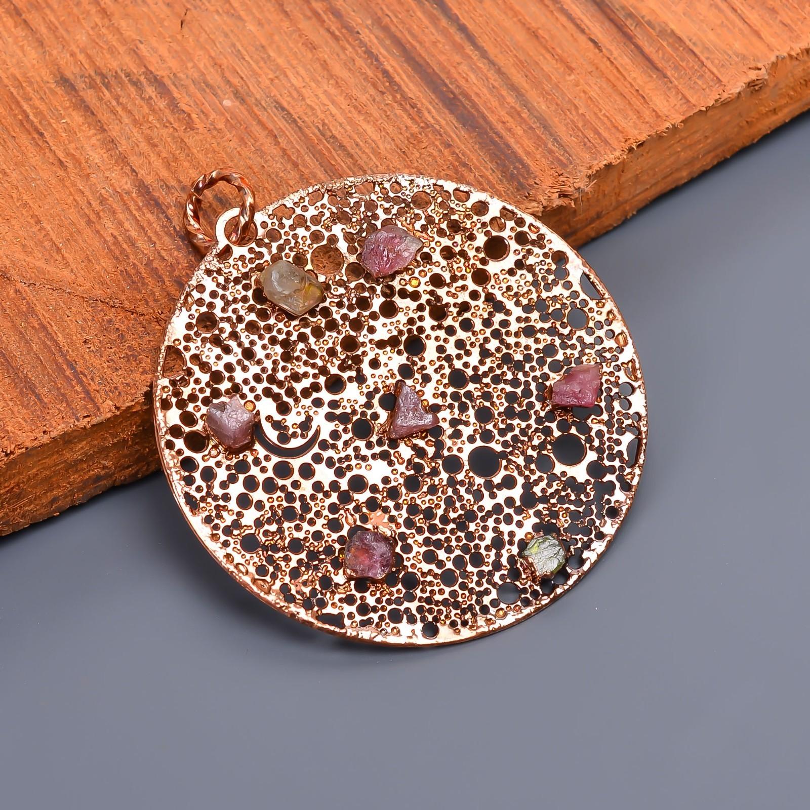 

Natural Tourmaline Rough Copper Engagement Electroformed Sisters Gift Pendant V-37