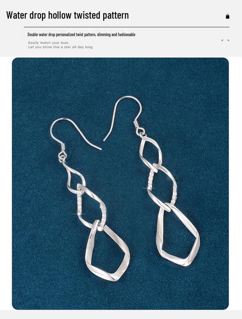 Elegant Water Drop Tassel Earrings, 925 Sterling Silver, Slimming Hollow Design for Women