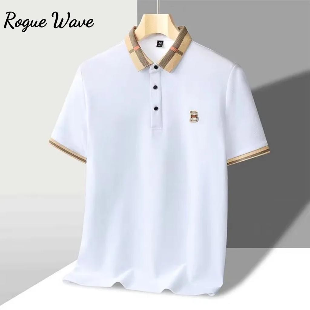 RogueWave Luxe Polo met Korte Mouwen Heren Nieuw High-end Zijde Katoen Ademend Paul T-shirt Mode Casual Herenkleding