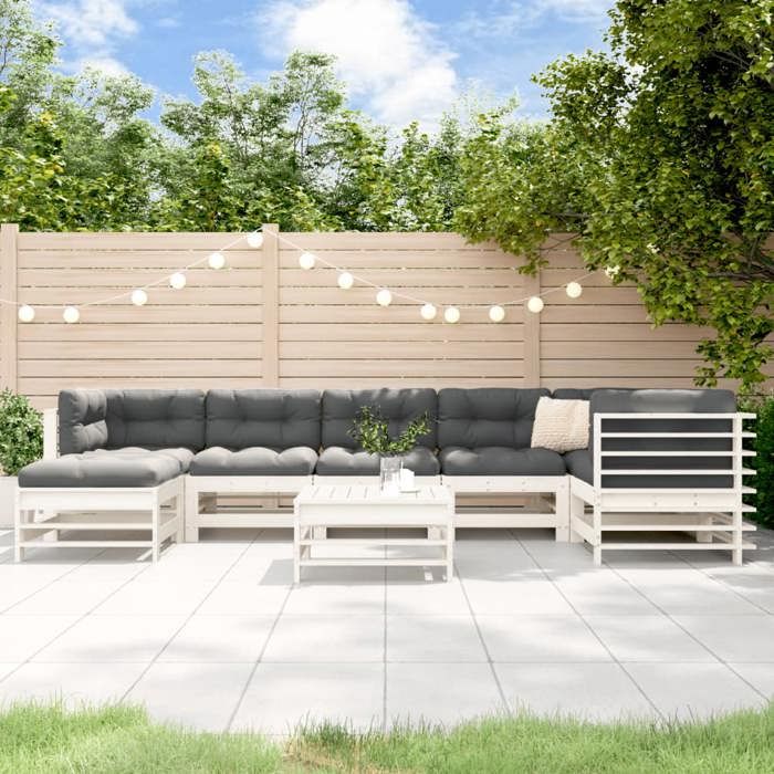 VidaXL Salon de Jardin avec Coussins 8 pcs, Canapés avec Dossier et Accoudoir, Ensemble de Meubles avec Table Basse Patio 3185879