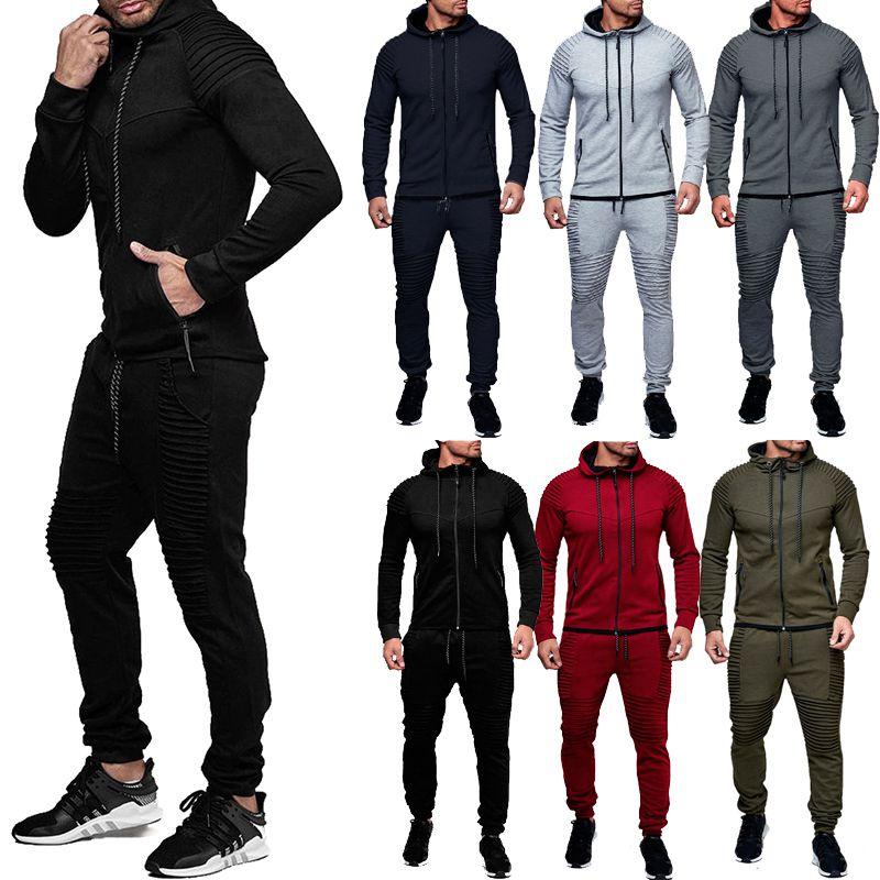 Stylish Men's Tracksuit Set With Hooded Jacket And Adjustable Waistline Pants