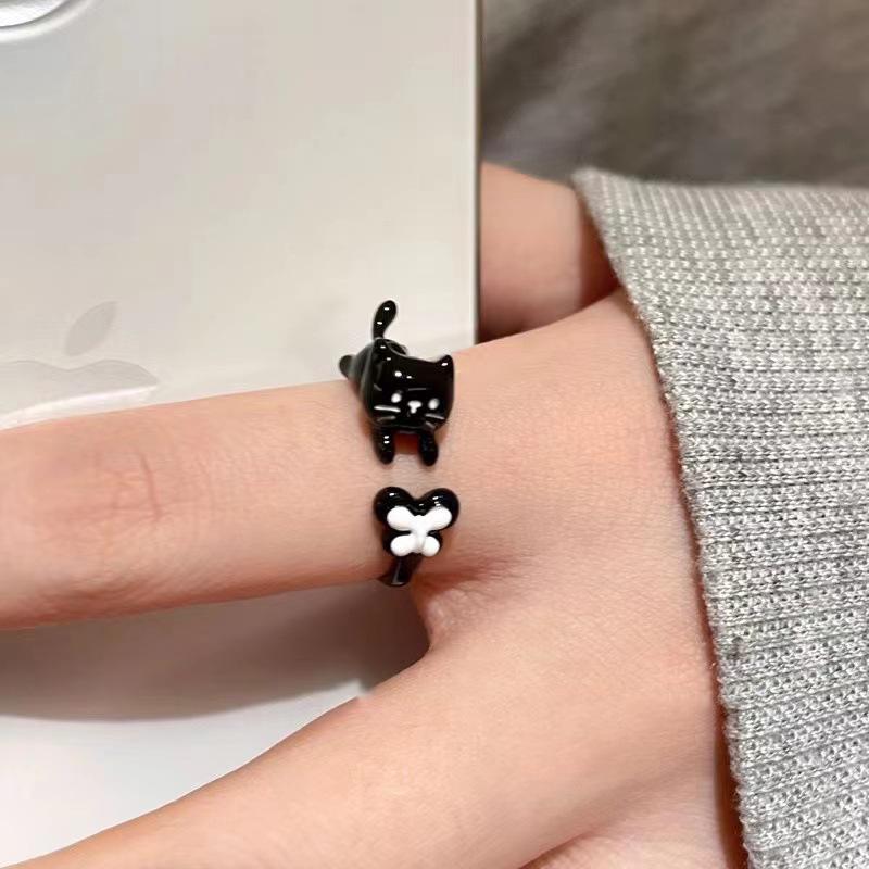 New cute and playful puppy ring with a niche design, adjustable opening, index finger ring, cartoon sweet ring