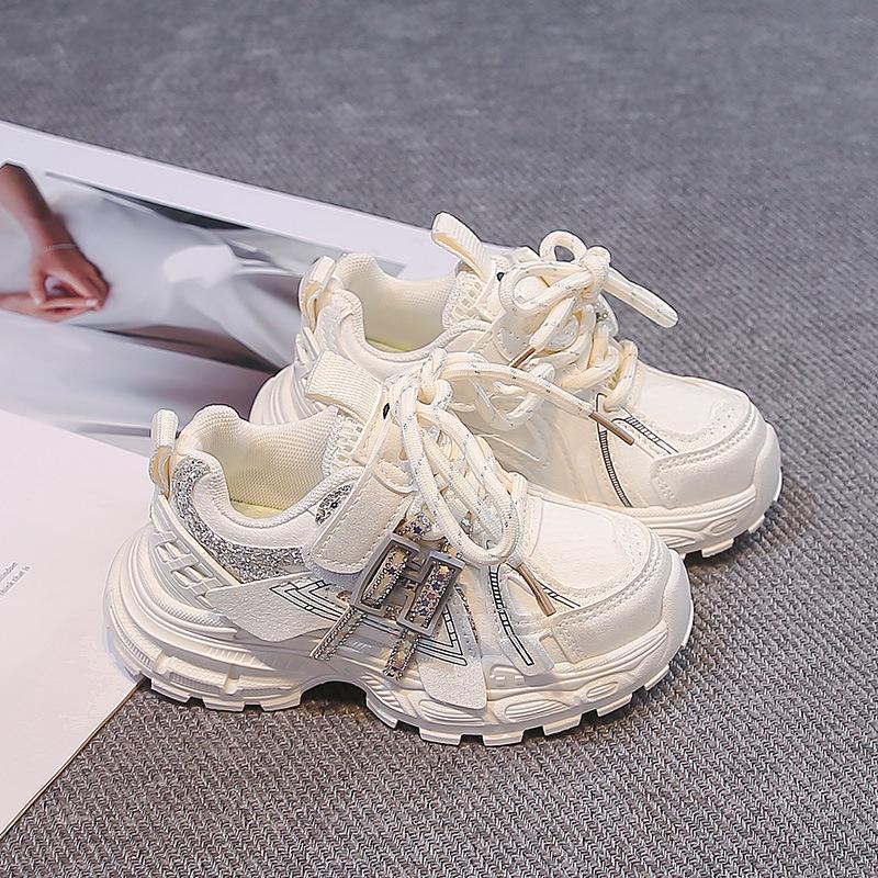 Korean-Inspired Girls' Pink Velcro Sports Shoes - Autumn 2026 Lightweight Dad Sneakers