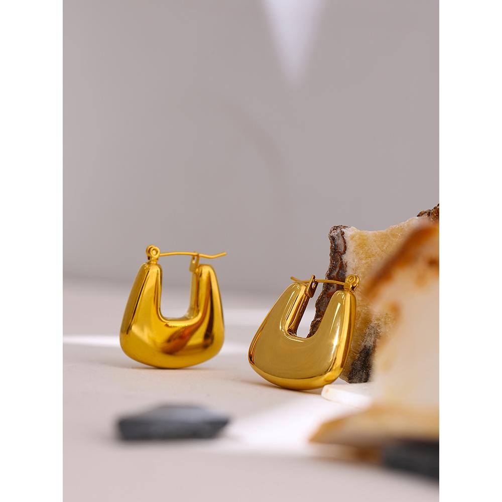 Yhpup Women Stainless Steel Metal Earrings Statement Gold Color Texture Geometric Chunky Unusual Earrings Party Gift Accessories