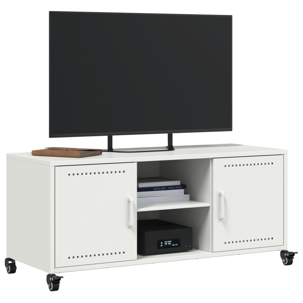 Vidaxl Szafka Rtv, Biała, 100,5X39X43,5 Cm, Stal