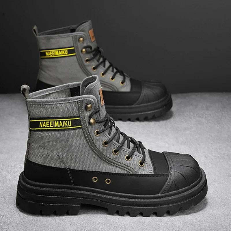 Herrenstiefel High-Top-Stiefel Zehenkappe Antikollision Canvas-Stiefel Männliche Arbeits-Sicherheitsschuhe Plateau Freizeitschuhe Atmungsaktiger Knöchelstiefel