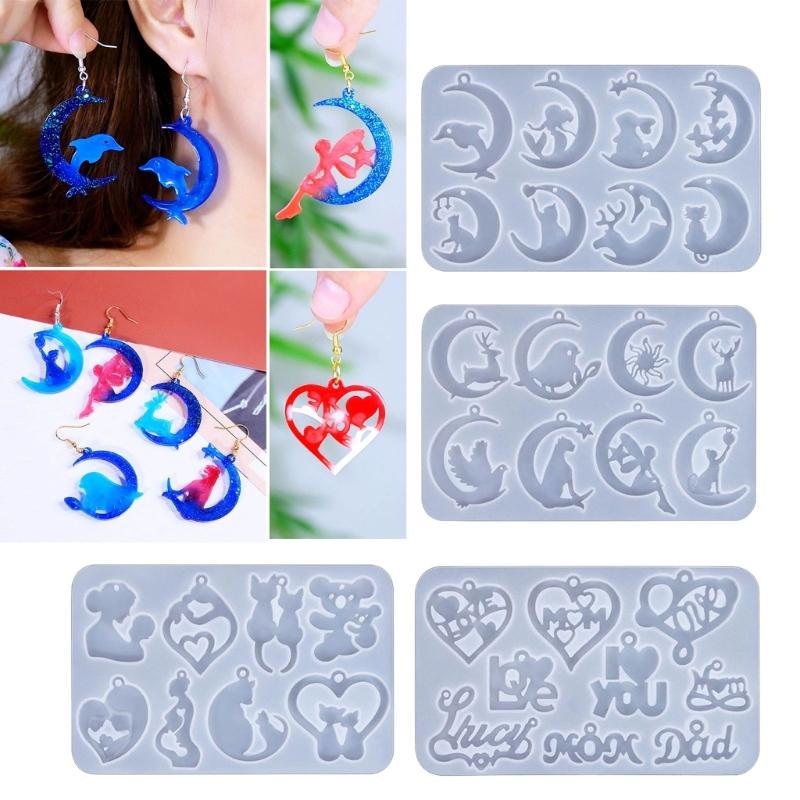 Unique Earring Resin Molds Jewelry Casting Mold Stars Heart Moon Silicone Pendant Mould DIY Craft Keychain Jewelry Charm