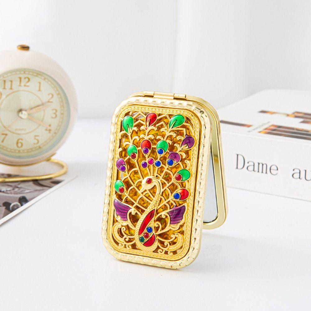 Square Compact Pocket Mirror Retro Double Sided Mirror Portable Peacock Makeup Mirror Beauty