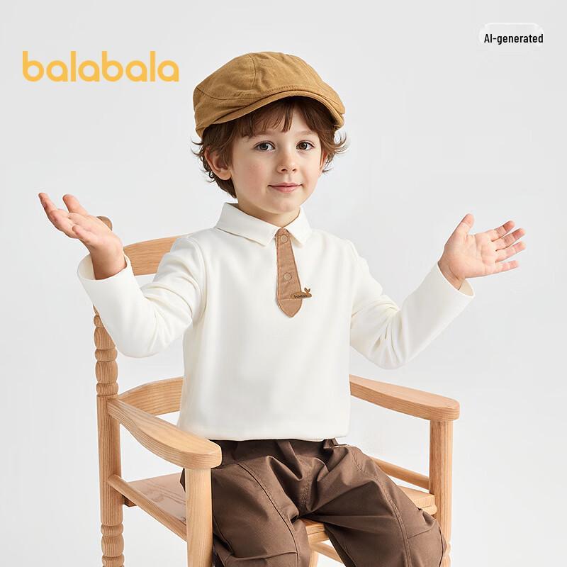 Balabala Boys' Long-Sleeve Tie Half-Placket T-Shirt