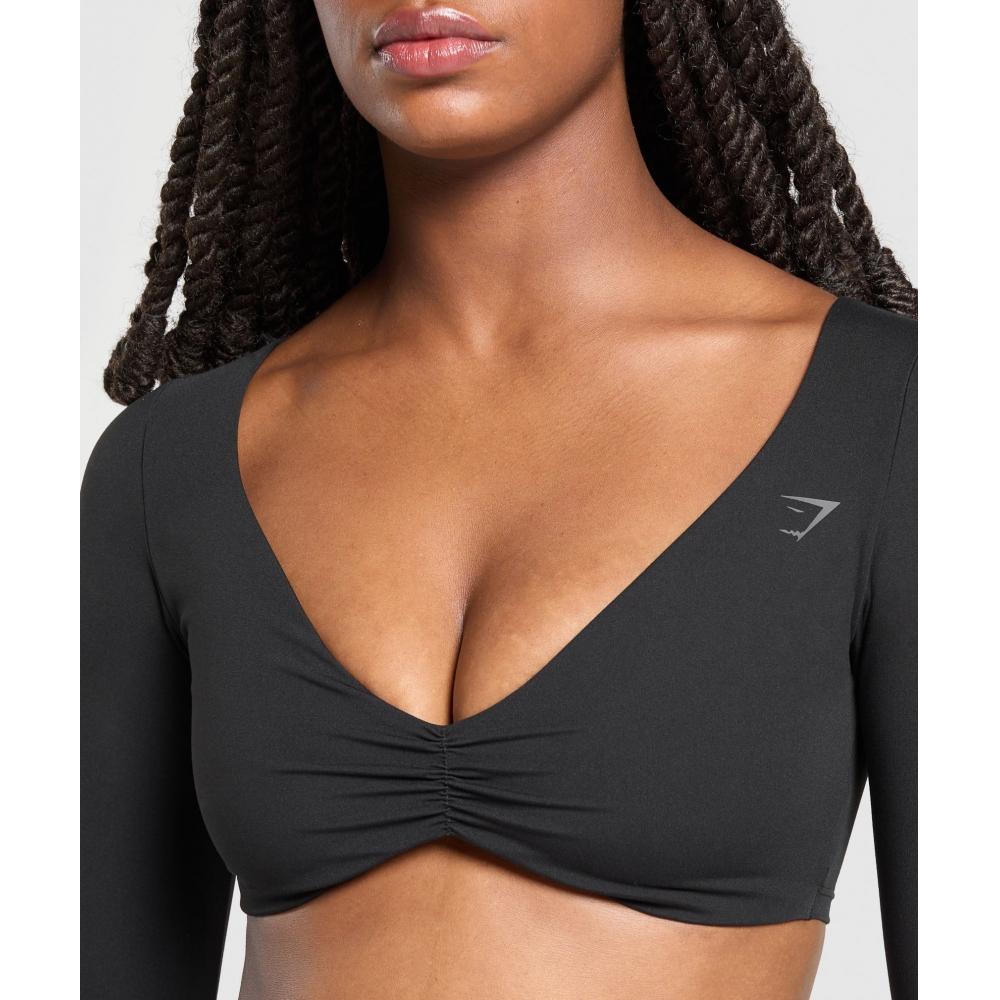 Gymshark Twist Front Long Sleeve Top Black B3c8m Bb2j