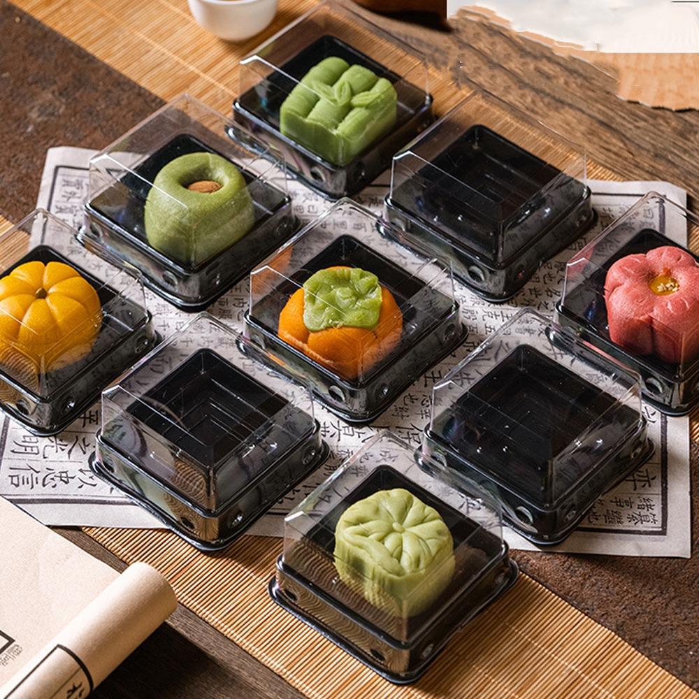 50pcs Transparent Muffin Container Box Square Shape Cookies Sealed Storage Box  Wedding