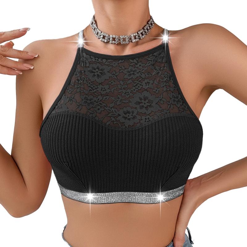 

Женский бюстгальтер в стиле жилета, серебристая лента, бюстгальтер с шейным креплением XS