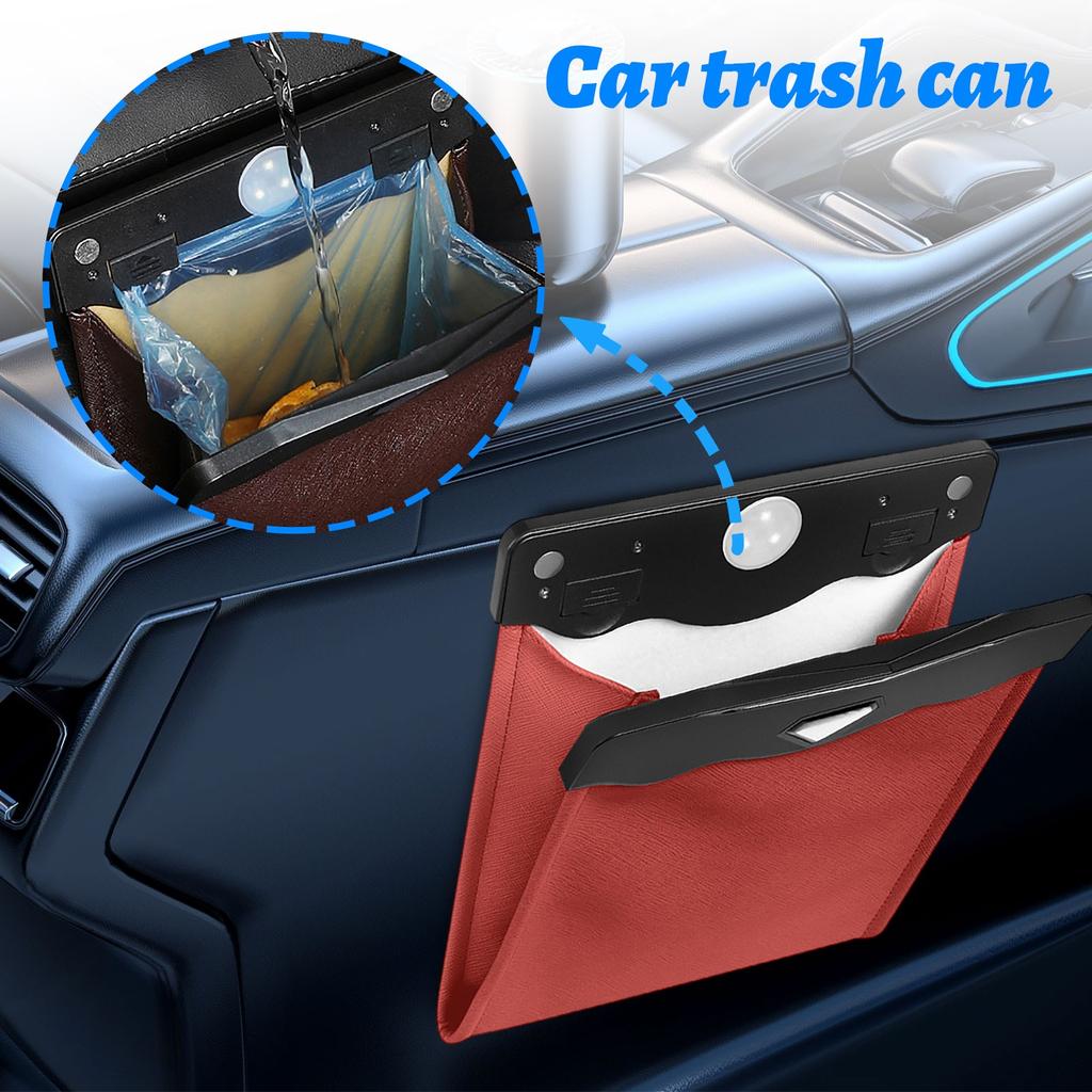 Smart LED Car Trash Can Waterproof Garbage Bag Passenger Side Faux Leather Storage Bag Leakproof Reusable Hanging