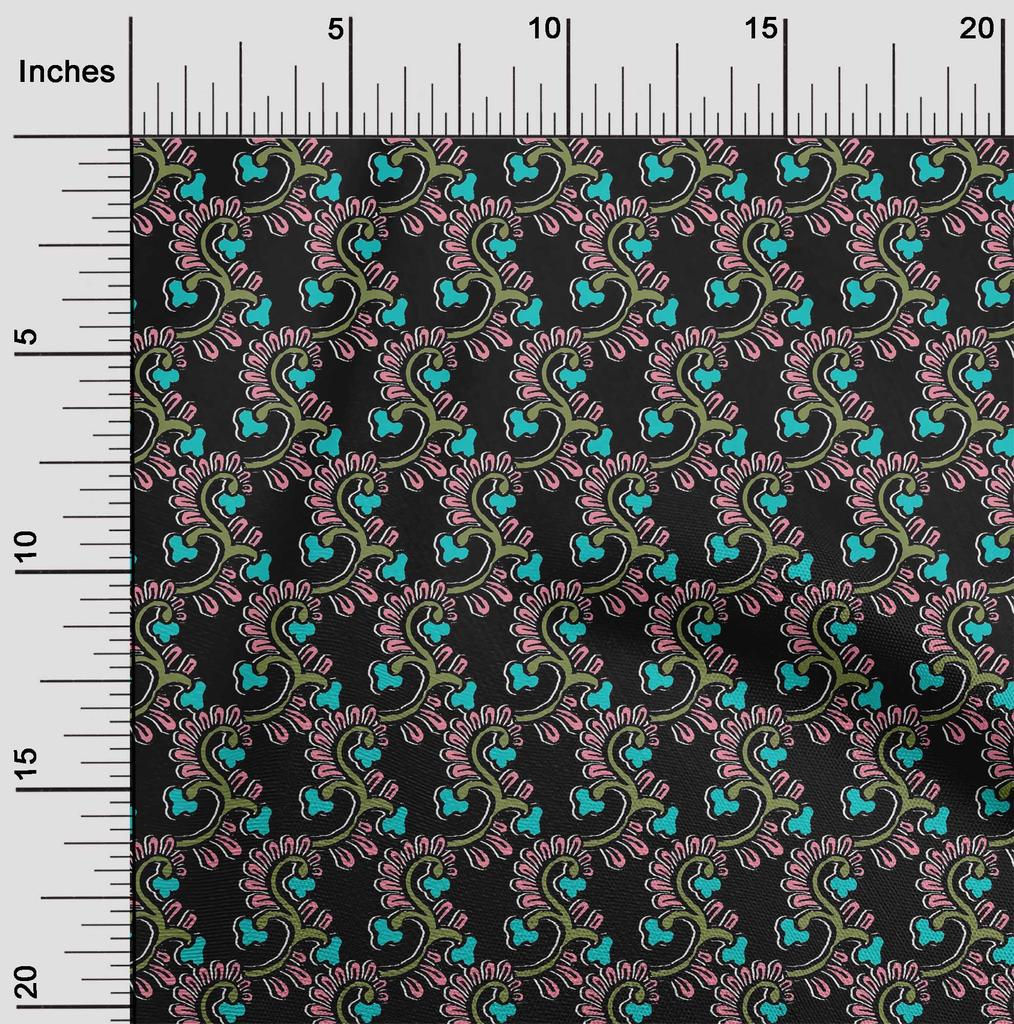 oneOone Cotton Flex Fabric Spiral & Floral Block Printed Craft Fabric BTY 40 Inch