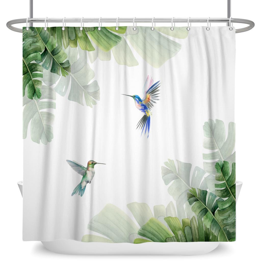 Modern Fresh Bathroom Shower Curtain Green Plants Colourful Flowers Bathroom Waterproof Curtain With Hooks Polyester Curtains