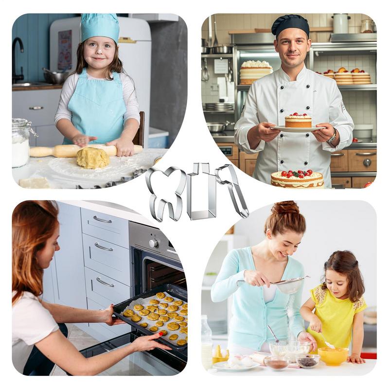 3pcs Lovely Teeth Shape Stainless Steel Cookie Cutter Cake Decorating Tools Fondant Mould Pastry Biscuits Baking Accessories