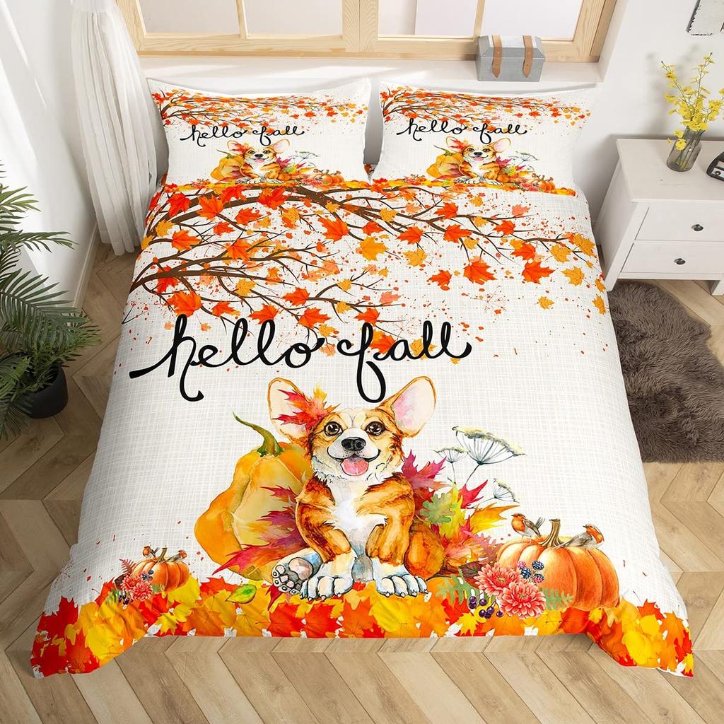 Pug Corgi Shiba Puppy Duvet Cover Set Dog Comforter Cover I Love Dogs Bedding Sets Kawaii Animals Cartoon Bedspreads Full Size