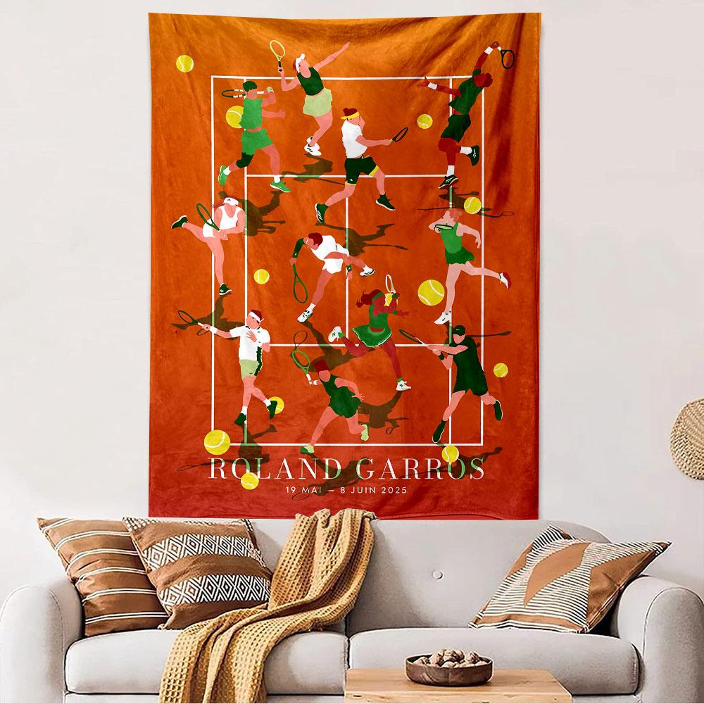 Roland Garros Tapestry Wall Hanging, Tennis Grand Slam Poster, Wall Decor for Bedroom Living Room Dorm
