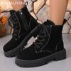 Suede Chunky Women Ankle Boots Retro Lace Up Mid Heels Shoes 2025 Trend New Designer Gladiator Winter Motorcycle Botas De Mujer
