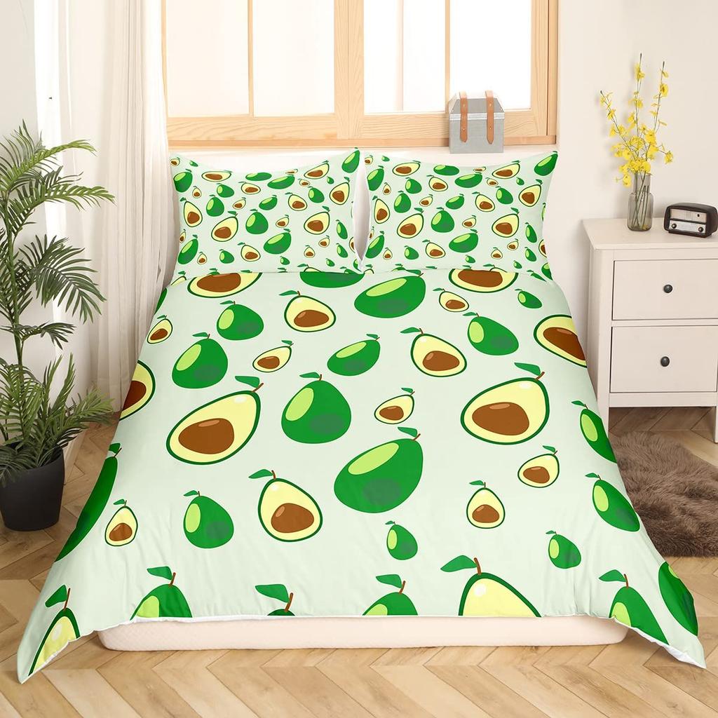 Avocado Bettbezug Queen Jungen Mädchen Niedlich Cartoon Tropische Früchte Gedruckt Bettwäscheset Bettbezug für Teenager Kinder Weich 3-teilig